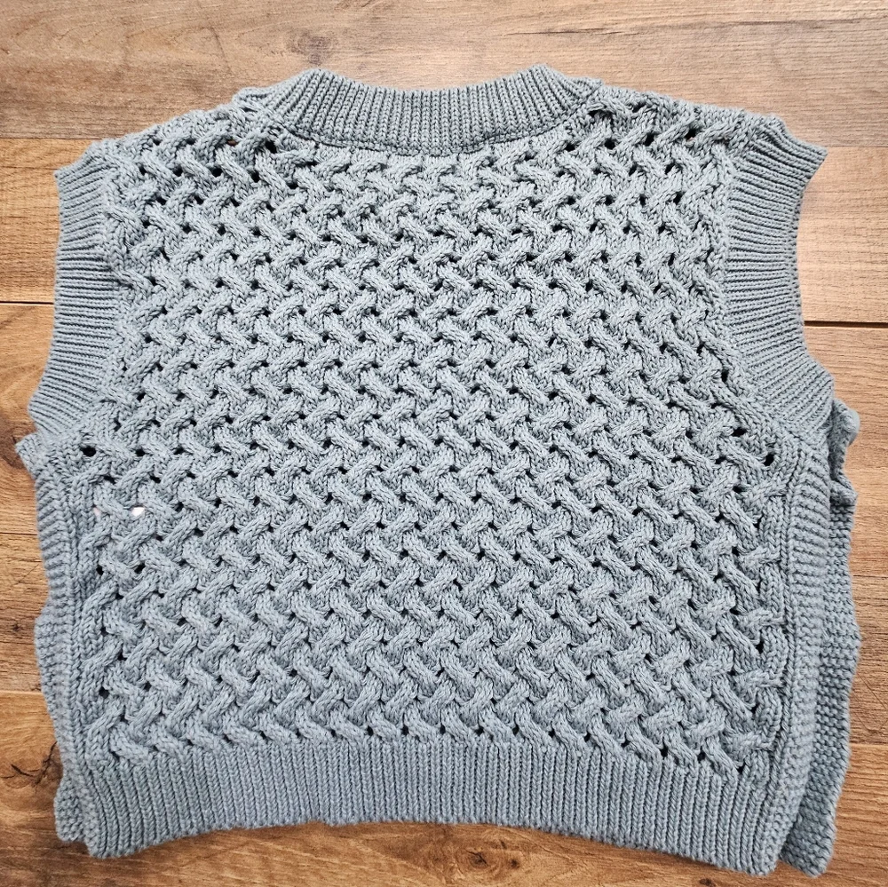 New Zara Knit Sweater Vest Teal Green Blue Textured Chunky Sleeveless Girls 9–10